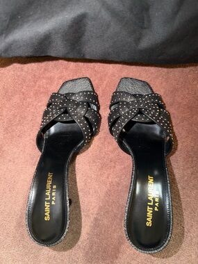 Yves Saint Laurent Black Studded Slide Sandals